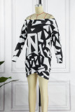 Blue Casual Print Patchwork Off the Shoulder Long Sleeve Dresses