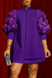 Yellow Elegant Solid Patchwork Fold Zipper Cardigan Collar A Line Dresses