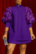 Purple Elegant Solid Patchwork Fold Zipper Cardigan Collar A Line Dresses
