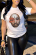 White Casual Street Print Patchwork O Neck T-Shirts