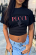 Black Casual Street Print Patchwork O Neck T-Shirts