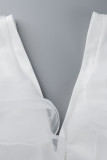 White Elegant Solid Patchwork V Neck One Step Skirt Dresses