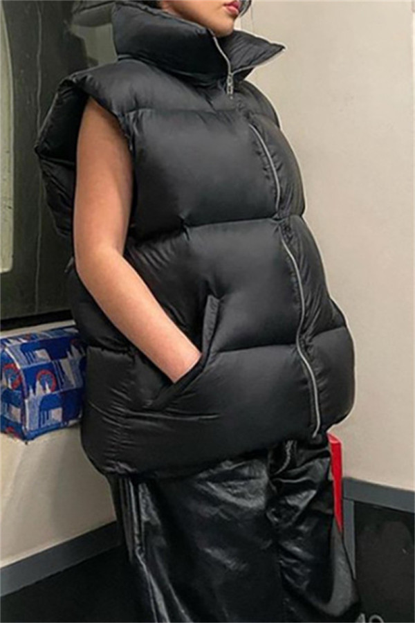Black Casual Solid Patchwork Outerwear