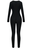 Apricot Sexy Solid Hollowed Out O Neck Skinny Jumpsuits