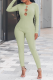 Mint green Sexy Solid Hollowed Out O Neck Skinny Jumpsuits