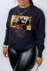 Black Casual Street Print Patchwork O Neck Tops