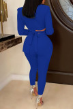 Deep Red Sexy Solid Bandage Hollowed Out Patchwork Asymmetrical Turn-back Collar Long Sleeve Two Pieces