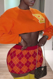 Orange Casual Print Patchwork O Neck Tops