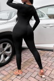 Apricot Sexy Solid Hollowed Out O Neck Skinny Jumpsuits