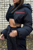 Black Casual Solid Patchwork Zipper Collar Outerwear