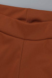 Deep Red Sexy Solid Bandage Hollowed Out Patchwork Asymmetrical Turn-back Collar Long Sleeve Two Pieces