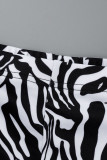 Black Sexy Striped Print Bandage Patchwork V Neck Long Sleeve Two Pieces