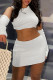 White Sexy Casual Solid Patchwork O Neck Two Pieces (With Sleeves)