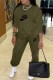 Army Green Casual Print Letter O Neck Long Sleeve Two Pieces