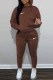 Coffee Street Print Patchwork Hooded Collar Long Sleeve Two Pieces