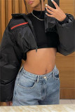 Black Casual Solid Patchwork Zipper Collar Outerwear