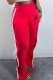 Red Casual Print Letter Mid Waist Straight Bottoms