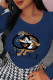 Navy Blue Street Vintage Print Patchwork O Neck Tops