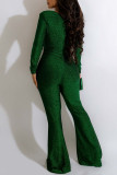 Green Sexy Solid Patchwork V Neck Boot Cut Jumpsuits