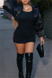 Black Casual Solid Patchwork Zipper Collar Outerwear
