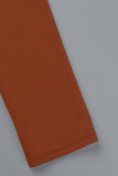 Deep Red Sexy Solid Bandage Hollowed Out Patchwork Asymmetrical Turn-back Collar Long Sleeve Two Pieces