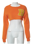 Orange Casual Print Patchwork O Neck Tops