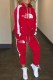 Red Street Print Letter Hooded Collar Long Sleeve Two Pieces