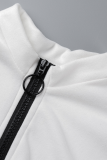 Dark Brown Street Solid Patchwork Zipper Collar Long Sleeve Two Pieces