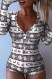 Colour Casual Living Print Patchwork V Neck Skinny Rompers
