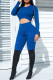 Royal Blue Casual Solid Ripped O Neck Long Sleeve Two Pieces
