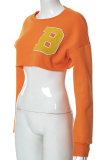 Orange Casual Print Patchwork O Neck Tops