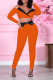 Tangerine Red Sexy Solid Patchwork Halter Nine Points Sleeve Two Pieces
