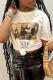 White Street Vintage Print Patchwork Letter O Neck T-Shirts