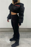 Black Casual Solid Patchwork Zipper Collar Outerwear