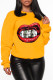 Yellow Casual Street Lips Printed Patchwork O Neck Tops