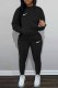Black Street Print Patchwork Hooded Collar Long Sleeve Two Pieces