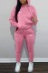 Pink Street Print Patchwork Hooded Collar Long Sleeve Two Pieces