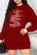 Burgundy Casual Print Letter Hooded Collar Tops