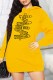Yellow Casual Print Letter Hooded Collar Tops