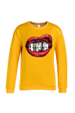 Grey Casual Street Lips Printed Patchwork O Neck Tops