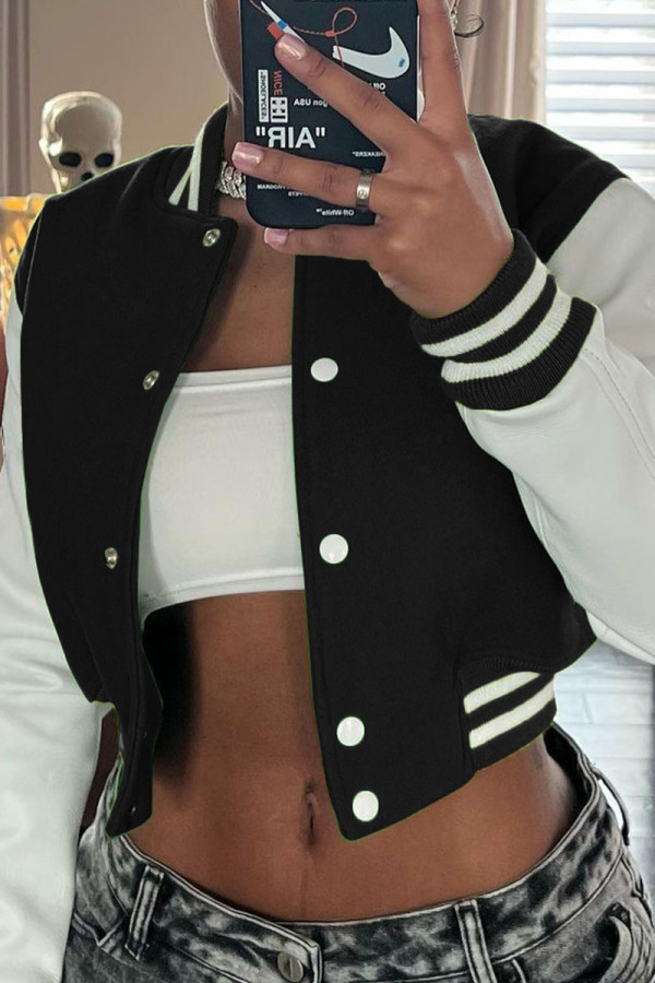 Black Casual Solid Patchwork Outerwear