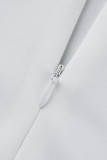White Elegant Solid Patchwork V Neck One Step Skirt Dresses