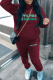 Burgundy Street Print Letter Hooded Collar Long Sleeve Two Pieces