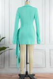 Light Green Casual Solid Patchwork Asymmetrical Turndown Collar Long Sleeve Dresses