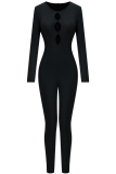 Apricot Sexy Solid Hollowed Out O Neck Skinny Jumpsuits