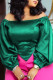 Green Elegant Solid Patchwork Asymmetrical Off the Shoulder Tops