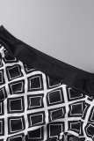Brown Casual Print Patchwork Off the Shoulder Long Sleeve Two Pieces
