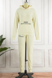 Blue Casual Letter Print Patchwork Hooded Collar Long Sleeve Two Pieces