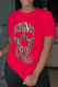 Red Street Vintage Print Patchwork O Neck T-Shirts