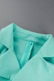 Light Green Casual Solid Patchwork Asymmetrical Turndown Collar Long Sleeve Dresses